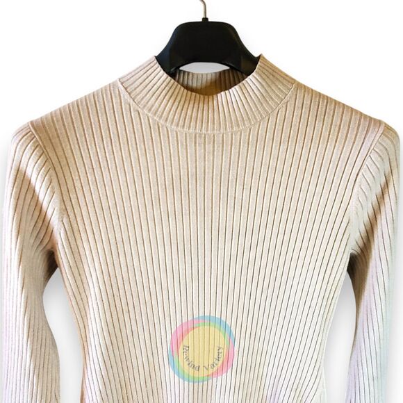 A New Day Cream Ribbed Knit Sweater Dress Mock Neck Midi Bodycon XXL - Picture 3 of 14